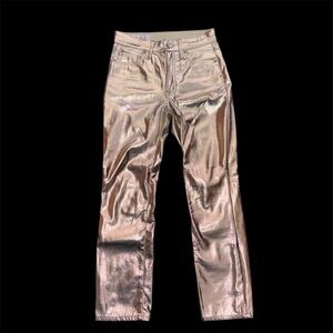 Gap Women’s High-rise Faux Leather Vintage slim jeans Shiny Gold Straight Jeans